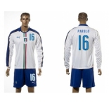 Italy #16 Parolo White Away Long Sleeves Soccer Country Jersey