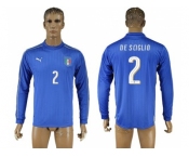 Italy #2 De Sciglio Blue Home Long Sleeves Soccer Country Jersey