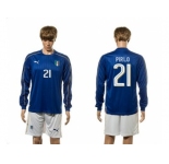 Italy #21 Pirlo Blue Home Long Sleeves Soccer Country Jersey1