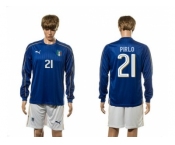 Italy #21 Pirlo Blue Home Long Sleeves Soccer Country Jersey1