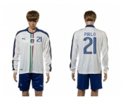 Italy #21 Pirlo White Away Long Sleeves Soccer Country Jersey