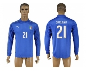 Italy #21 Soriano Blue Home Long Sleeves Soccer Country Jersey