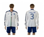 Italy #3 Chiellini White Away Long Sleeves Soccer Country Jersey