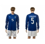 Italy #5 Cannavaro Blue Home Long Sleeves Soccer Country Jersey