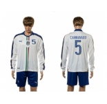 Italy #5 Cannavaro White Away Long Sleeves Soccer Country Jersey
