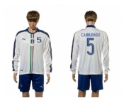 Italy #5 Cannavaro White Away Long Sleeves Soccer Country Jersey
