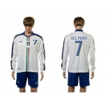 Italy #7 Del Piero White Away Long Sleeves Soccer Country Jersey
