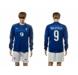 Italy #9 Balotelli Blue Home Long Sleeves Soccer Country Jersey1