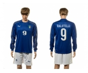 Italy #9 Balotelli Blue Home Long Sleeves Soccer Country Jersey1