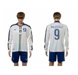 Italy #9 Balotelli White Away Long Sleeves Soccer Country Jersey