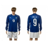 Italy #9 Pelle Blue Home Long Sleeves Soccer Country Jersey1