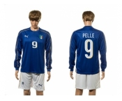 Italy #9 Pelle Blue Home Long Sleeves Soccer Country Jersey1