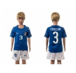 Italy #3 Chiellini Blue Home Kid Soccer Country Jersey