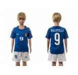 Italy #9 Balotelli Blue Home Kid Soccer Country Jersey