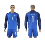 France #1 LLORIS Home Long Sleeves Soccer Country Jersey1