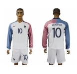 France #10 Benzema Away Long Sleeves Soccer Country Jersey