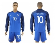 France #10 Benzema Home Long Sleeves Soccer Country Jersey1