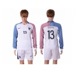 France #13 Kante Away Long Sleeves Soccer Country Jersey