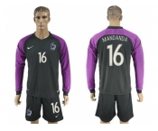 France #16 Mandanda Black Goalkeeper Long Sleeves Soccer Country Jersey