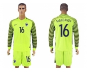 France #16 Mandanda Green Long Sleeves Goalkeeper Soccer Country Jersey