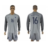 France #16 Mandanda Grey Goalkeeper Long Sleeves Soccer Country Jersey