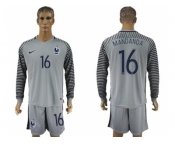 France #16 Mandanda Grey Goalkeeper Long Sleeves Soccer Country Jersey