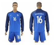 France #16 Mandanda Home Long Sleeves Soccer Country Jersey