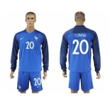 France #20 Coman Home Long Sleeves Soccer Country Jersey