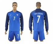 France #7 Griezmann Home Long Sleeves Soccer Country Jersey1