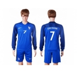 France #7 Griezmann Home Long Sleeves Soccer Country Jersey