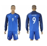 France #9 Giroud Home Long Sleeves Soccer Country Jersey1