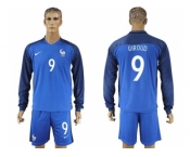 France #9 Giroud Home Long Sleeves Soccer Country Jersey1