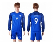 France #9 Giroud Home Long Sleeves Soccer Country Jersey