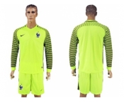 France Blank Green Long Sleeves Goalkeeper Soccer Country Jersey