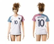Women France #10 Benzema Away Away Soccer Country Jersey