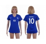 Women France #10 Benzema Home Soccer Country Jersey1