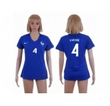 Women France #4 Varane Home Soccer Country Jersey1