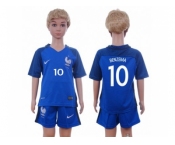 France #10 Benzema Home Kid Soccer Country Jersey