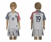 France #19 Pogba Away Kid Soccer Country Jersey