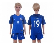 France #19 Pogba Home Kid Soccer Country Jersey