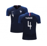 France #4 Varane Home Kid Soccer Country Jersey