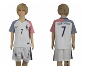 France #7 Griezmann Away Kid Soccer Country Jersey