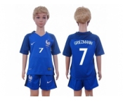 France #7 Griezmann Home Kid Soccer Country Jersey