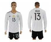 Germany #13 Muller White Home Long Sleeves Soccer Country Jersey