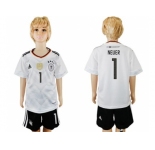 Germany #1 Neuer White Home Kid Soccer Country Jersey