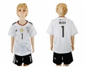 Germany #1 Neuer White Home Kid Soccer Country Jersey