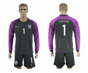 England #1 Forster Black Long Sleeves Goalkeeper Soccer Country Jersey