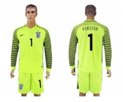 England #1 Forster Green Long Sleeves Goalkeeper Soccer Country Jersey1
