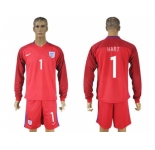 England #1 Hart Away Long Sleeves Soccer Country Jersey