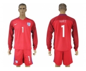 England #1 Hart Away Long Sleeves Soccer Country Jersey